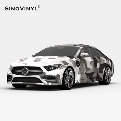 Carlake camouflage painting series car color changing film Black and white double color matching car body stickers color painting gradient car color changing (Automotive Film) - 152-18m-white-gray-black-hexagonal-camouflage