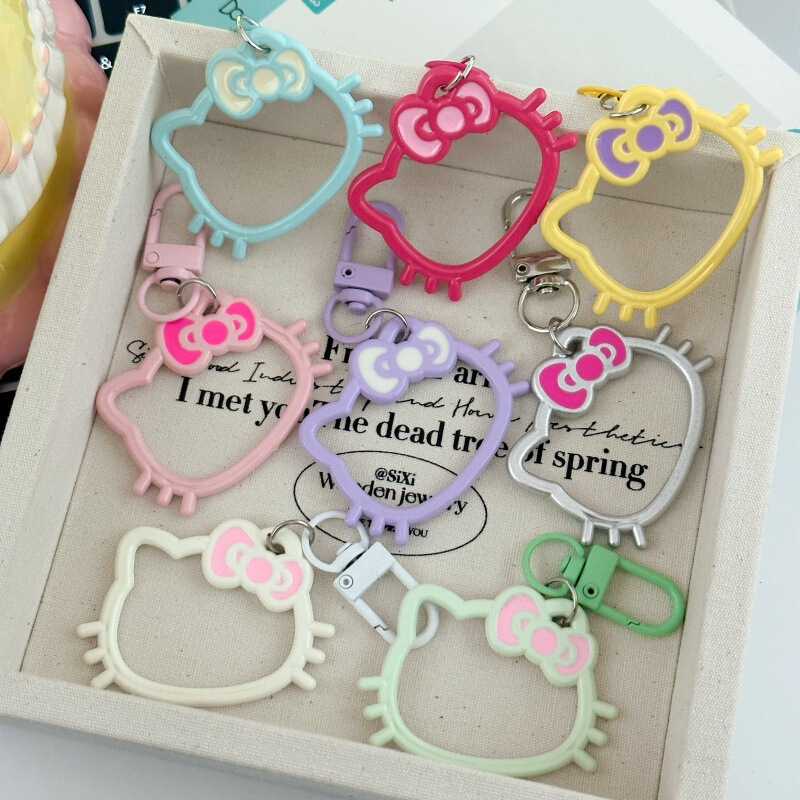 New Hollow-Out Kt Cat Head Keychain DIY Bead Accessories Girly Backpack Pendant Gift for Best Friends and Couples