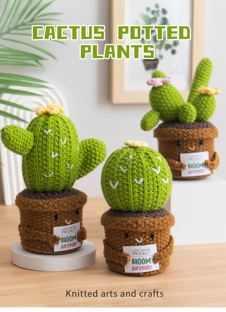 Cross-border hand-woven woolen plant dolls, positive energy card dolls, potted plant desktop ornaments, simulated potted plants pic 1