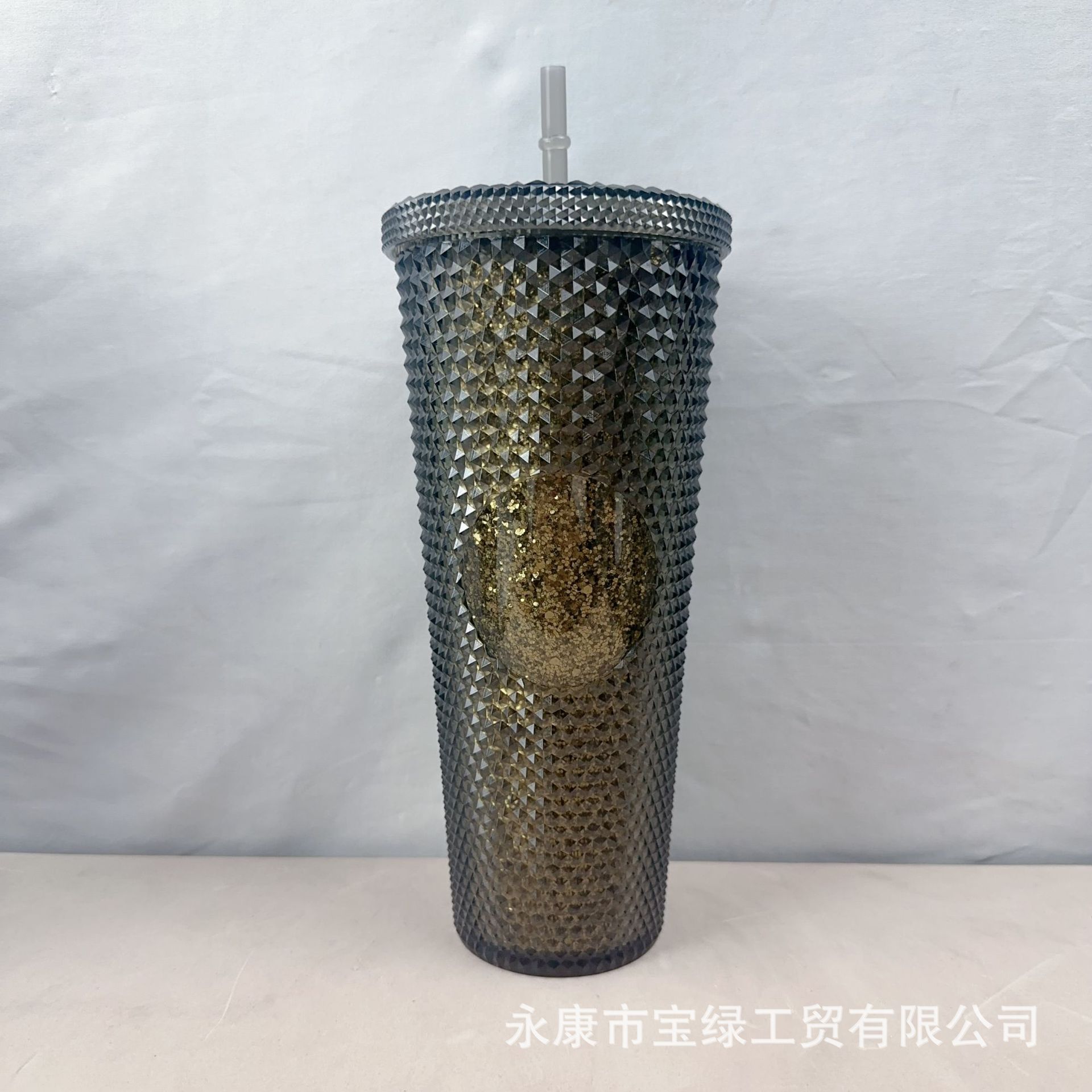 Taza de Plástico de Doble Capa 710ml, con Sorbete, Diseño Diamante/Durian, Transfronteriza