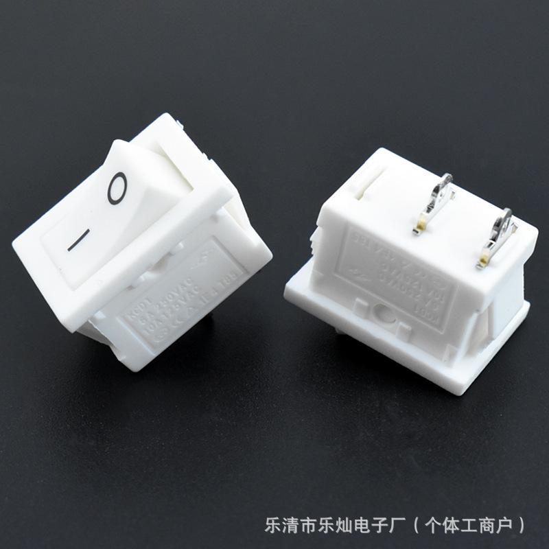 船型开关KCD1 白色方形不带灯短脚2脚2档 开孔21x15mm 铜点3A250V