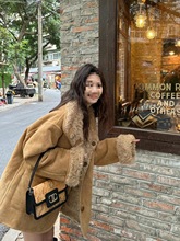 两穿皮毛一体羊羔毛机车服秋冬宽松加厚麂皮毛毛外套女