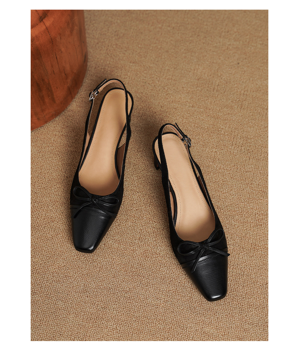 Sandal nữ da bò dệt gót 4.5 cm hở gót — màu nâu chi tiết 15