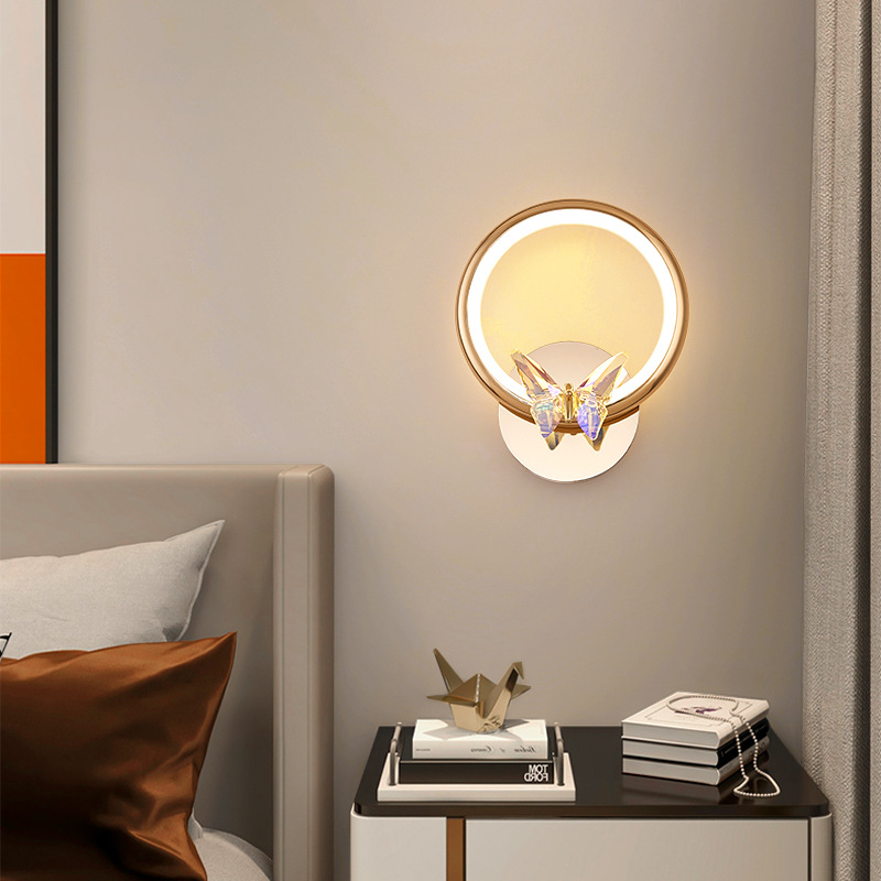 Pared de fondo pared dormitorio lámpara cristal 2024 mariposa lujo cabecera de cama fondo creativo moderno comedor de luz sala de estar libro