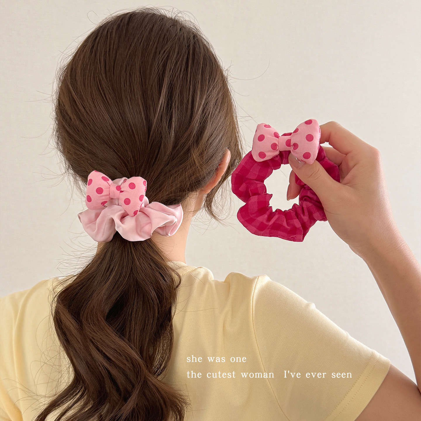 Dolce rosa punto de onda arco de intestino grueso anillo de cabello de alta elasticidad cuerda de cabello de mujer cuerda de cabello baja adornos de cabello lindos