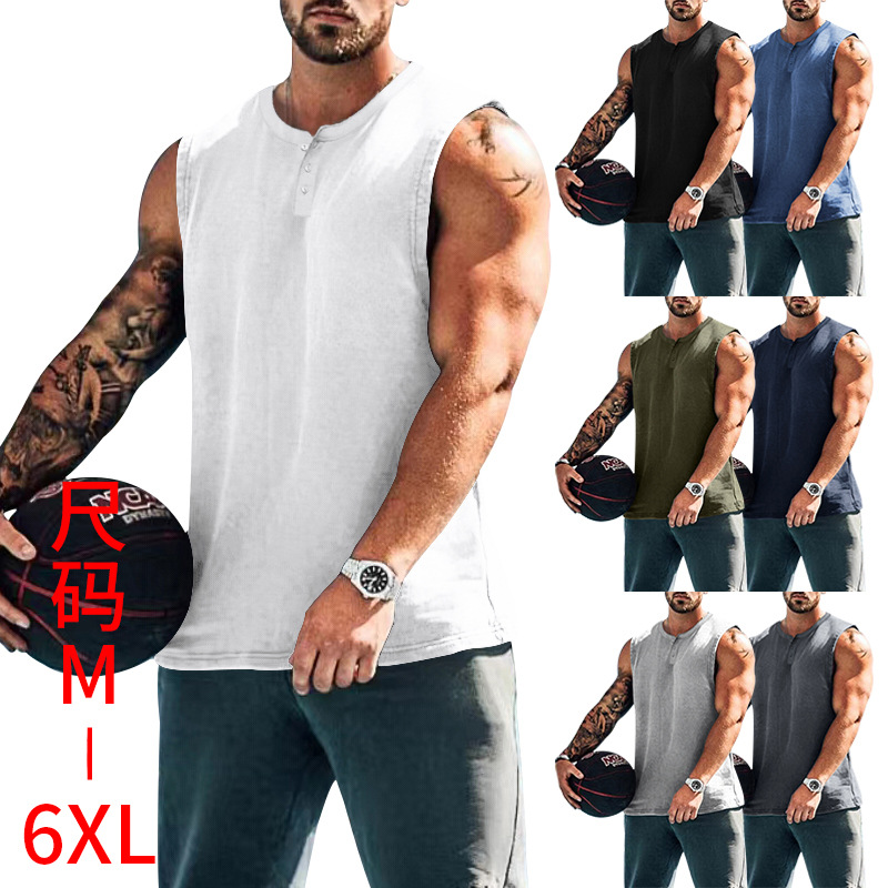 2023 Comercio exterior estación independiente verano deportes de los hombres Chaleco de baloncesto más el tamaño de cuello redondo Camiseta sin mangas suelta Chaleco de los hombres