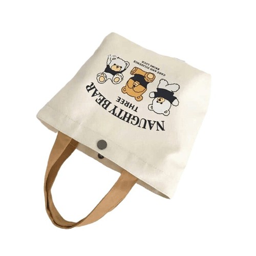 Cute Bear Canvas Bag for Women, Printable and Versatile Student Portable Office Hand Carry Lunch Bag Handbag Canvas Tote