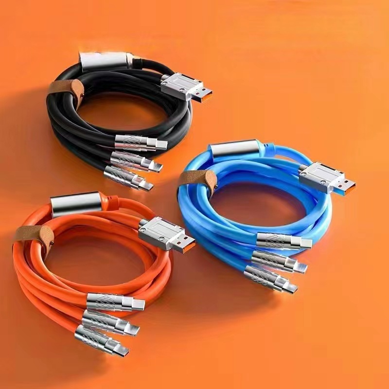 Un à trois données de silicone en alliage de zinc de 1,2 mètres pour les voyages en voiture, câble portable, câble de chargement couleur U_voghion.com
