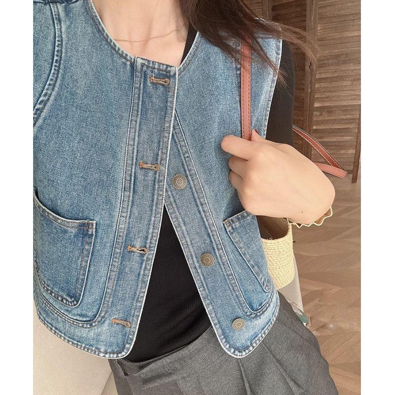 5th Street ファッショナブルで多用途な女性用レイヤードデニムベスト春と夏の新しいルーズショートノースリーブジャケット|undefined