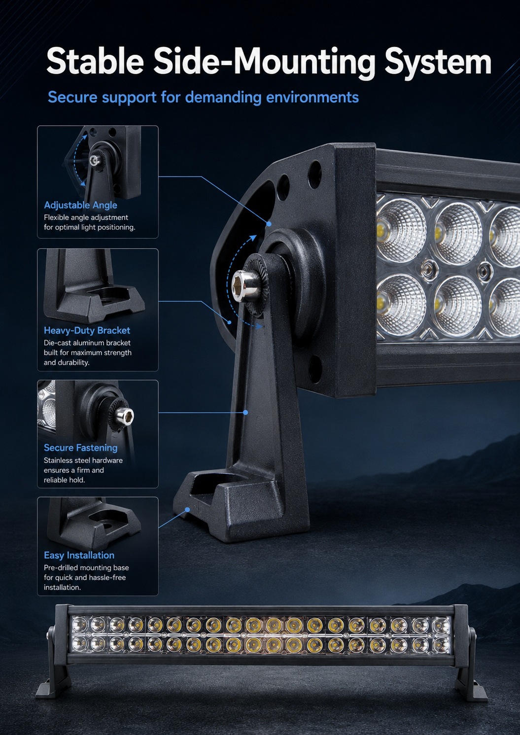 9-60V 120W ultra-thin double-row automotive LED strip light, off-road spotlight, for construction vehicles and trucks, model TH-DT0240Z