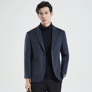 抖音爆款100%全羊毛双面呢大衣男士春秋加厚毛呢西服装长袖外套