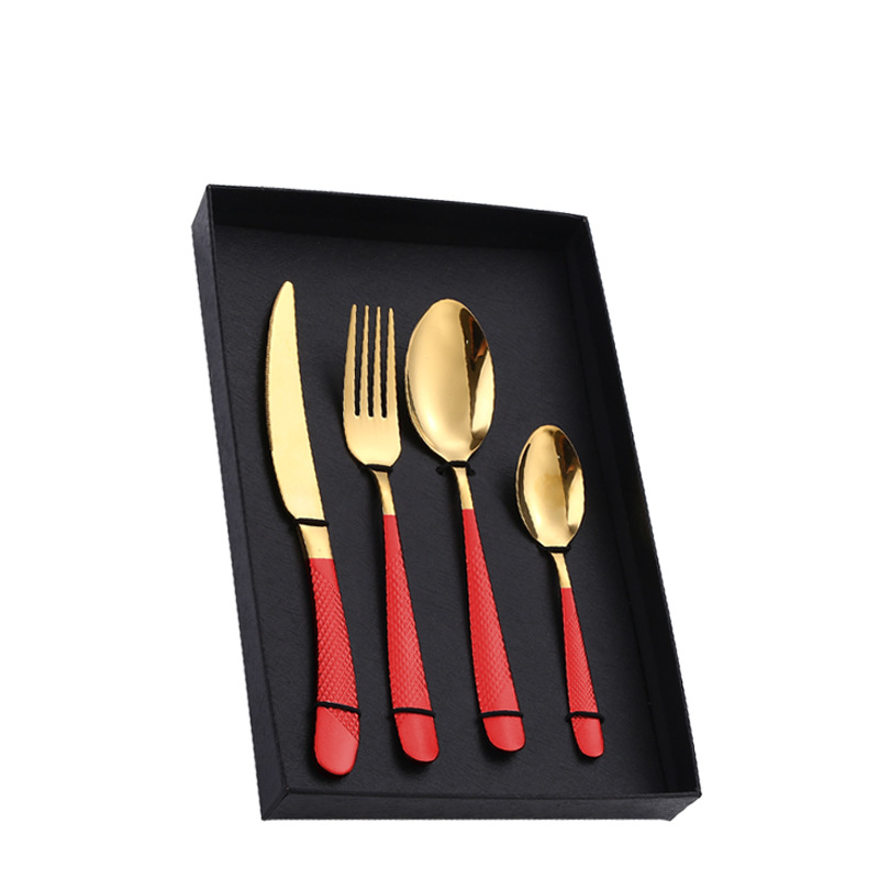Amazon Tik Tok vajilla de acero inoxidable 4/5 piezas traje estrella diamante cuatro piezas principales caja de regalo cuchillo de comida occidental, tenedor y cuchara traje