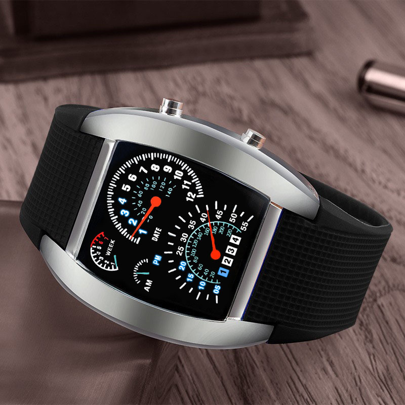 Manufacturer's Ready-Made Creative Led Digital Fan-Shaped Dashboard Racing Aviation Watch Personalized Fashion Trend Alloy Watch