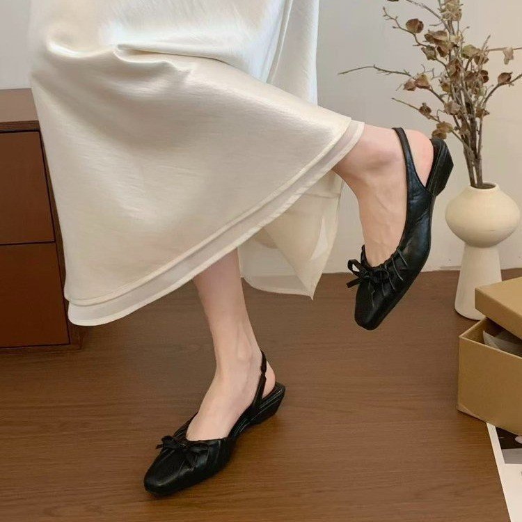 Sandalias de Tacón Bajo con Moño para Mujer de PU con Banda Elástica para Verano
