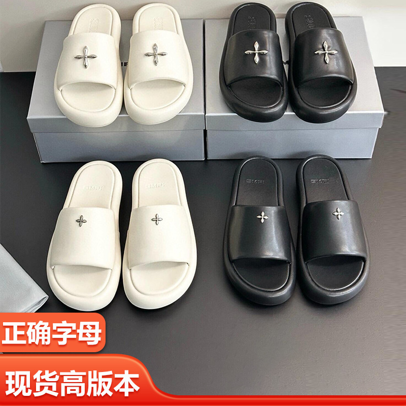 X Smfk Cross Badge Slippers One-Line Bread Slippers Women's 25 New Summer Outerwear Cross Flower Thick-Soled Women's Shoes