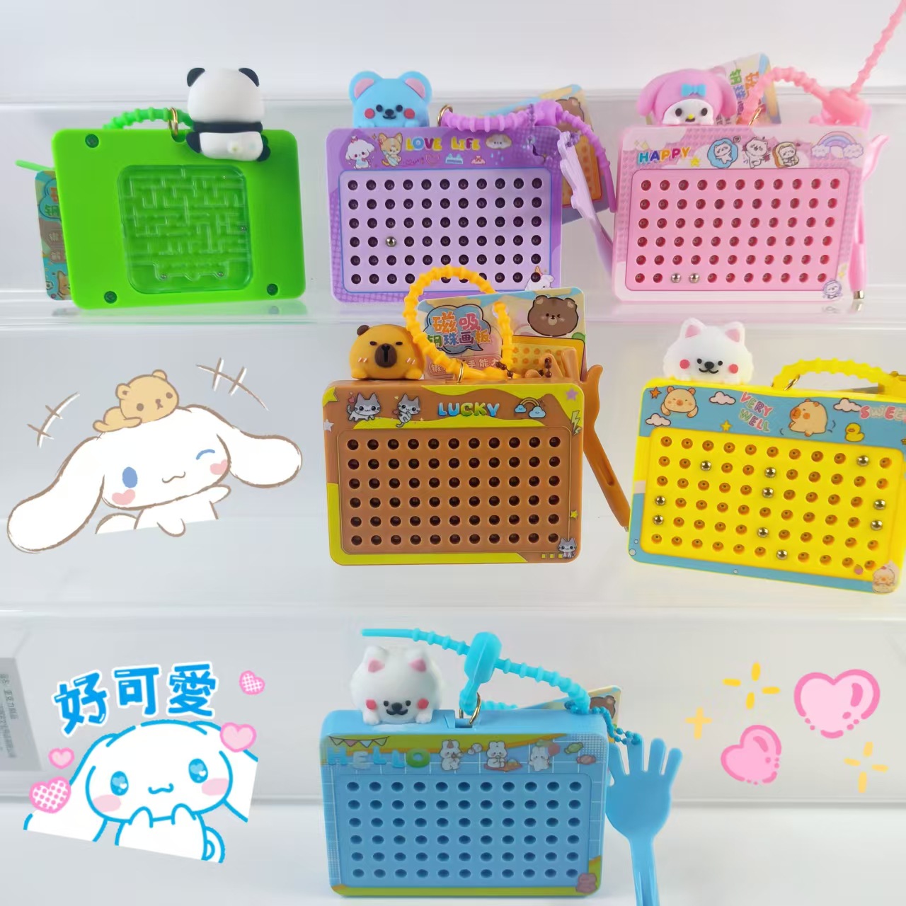 Capibara magnetismo bola de acero tablero de dibujo desempaquetado juguetes para niños llaveros bolsas de estudiantes lindos colgantes