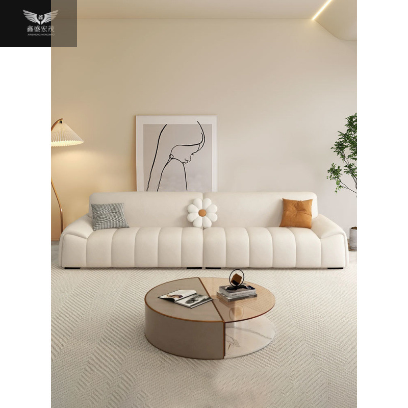 Casa pequeña moderna simple y lujosa estilo crema viento resistente a la suciedad piel de garra de gato línea directa de alto nivel sofá doméstico sala de estar de cuero