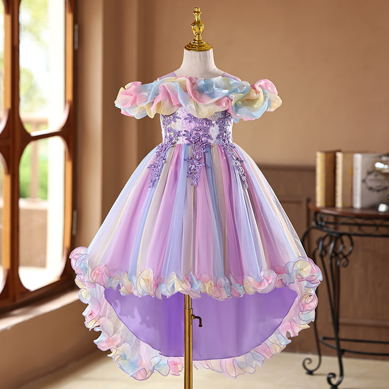 Vestido de niñas vestido de princesa de cola floral vestido de novia niños anfitriones de piano vestido de boda de verano