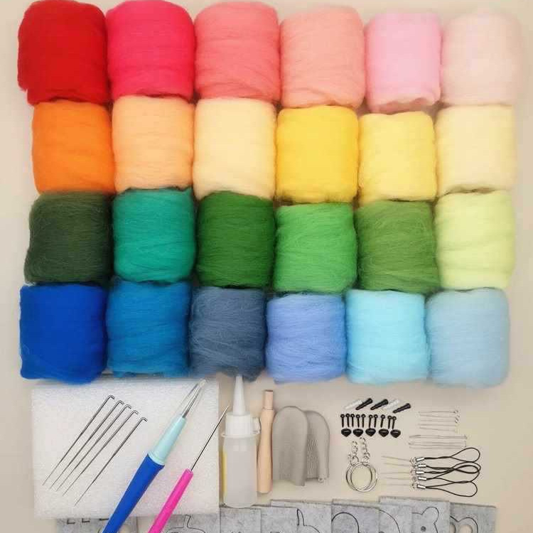 Wool Felt Needle Felting Beginner Kit DIY Handmade Material Pack Australian 70S Wool Strips Wool Felt Needle Felting Beginner Kit DIY Handmade Material Pack Australian 70S Wool Strips