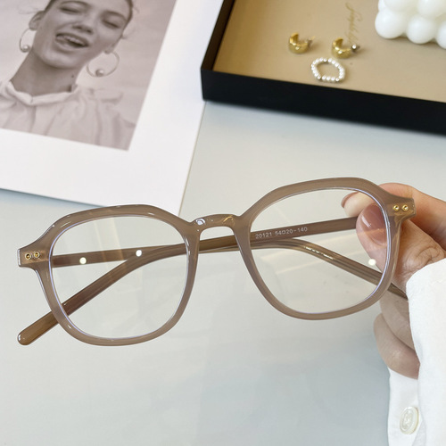 Korean version of ins milk tea frame fashion Xiaohongshu Suzy's same oval plain mirror with myopia glasses