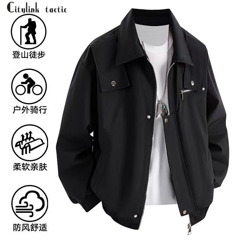 Retro Work Jacket Men's Spring and Autumn New Versatile American Lapel High Street Casual Loose Jacket Pilot