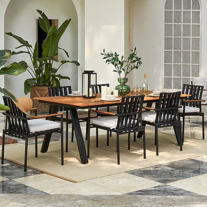 Mesas y Sillas para Patio Exterior, Hotel, Villa, Terraza, Jardín, Mesa Larga de Ocio, Resistente al Agua