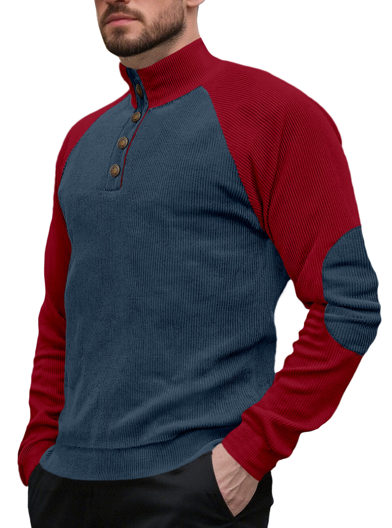 Nuevo transfronterizo de tamaño europeo primavera y otoño nuevo hombre al aire libre manga de hombro cuello de pie casual suelta camiseta de cameltoe de manga larga