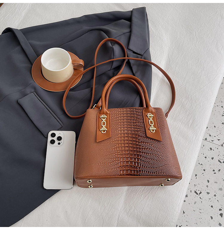 Handbag Women's New Western Style Shoulder Bag Large Capacity Commuter Crossbody Bag PU Leather Crocodile Pattern Bag Women's bag_voghion.com