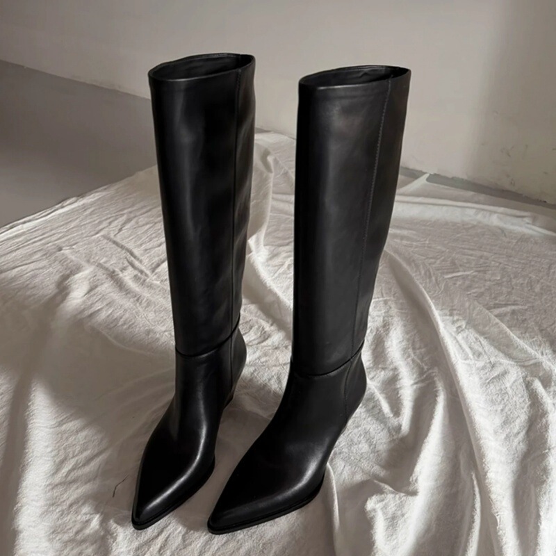 In-Stock Cowhide Version~Pointed-Toe Retro Slim-Fit Knee-High Straight Fashion Boots for Women, Versatile and Elegant Long Boots In-Stock Cowhide Version~Pointed-Toe Retro Slim-Fit Knee-High Straight Fashion Boots for Women, Versatile and Elegant Long Boots