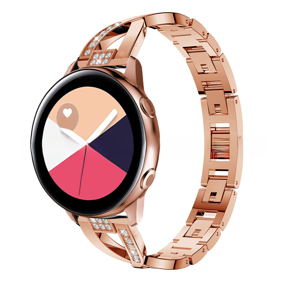 適用於三星galaxy watch active X字形鑲鑽鋼帶水鑽手錶帶20mm