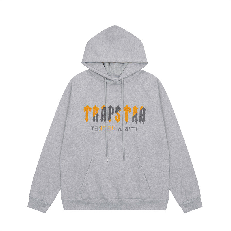 Marca de moda europea y americana Trapstar amarillo gris toalla bordado forrado de lana hombres y mujeres pareja suéter pantalones de chándal traje casual