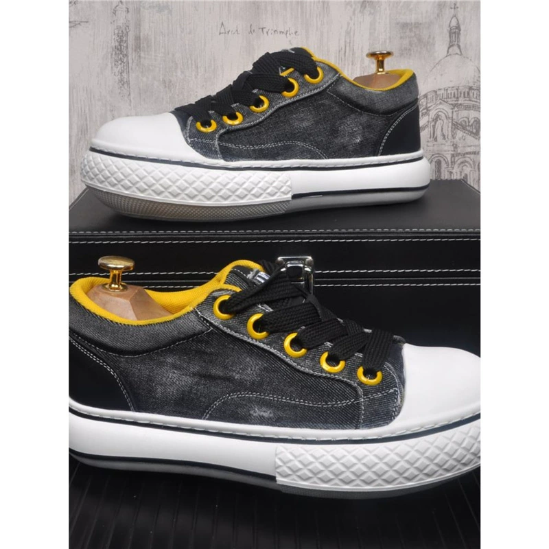 Обувь на холсте мужская весна 2025 новый прилив с толстым подошвом и выше внутри хлебная обувь нишевые оригинальные джинсовые туфли