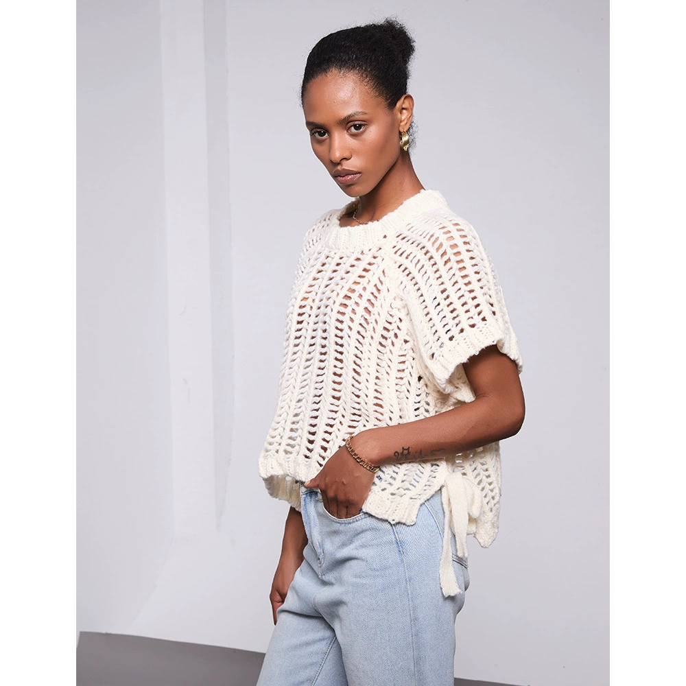 Оптовая продажа женской одежды через границу: европейский и американский стиль, круглый вырез, бретельки, ажурные свободные короткие рукава, вязаные топы