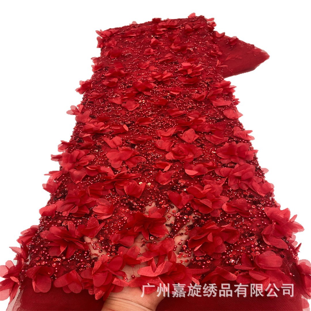 Europa y los Estados Unidos 3D Chiffon flor tridimensional vestido de boda fiesta vestido de noche accesorios de alta fijación esquinilla perlas bordadas tela