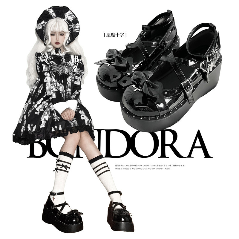Demon cross binduo original design lolita shoes students sweet cool hot punk style thick bottom y2k subculture