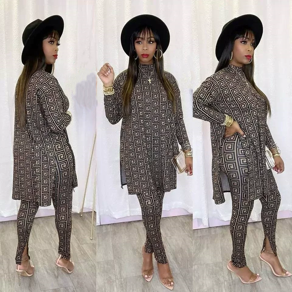 2023 Трансграничный Модный женский костюм Amazon, европейский и американский мусульманский принт, футболка с длинным рукавом, брюки, комплект из двух предметов