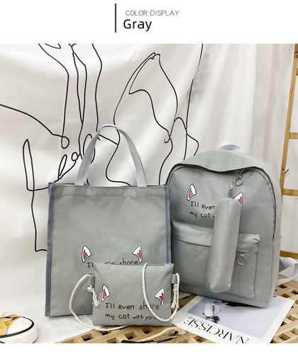 Women's Double Shoulder Bag 2024 New College Style Large Capacity Outdoor Backpack Korean Version 4-Piece Set Student School Bag Wholesale