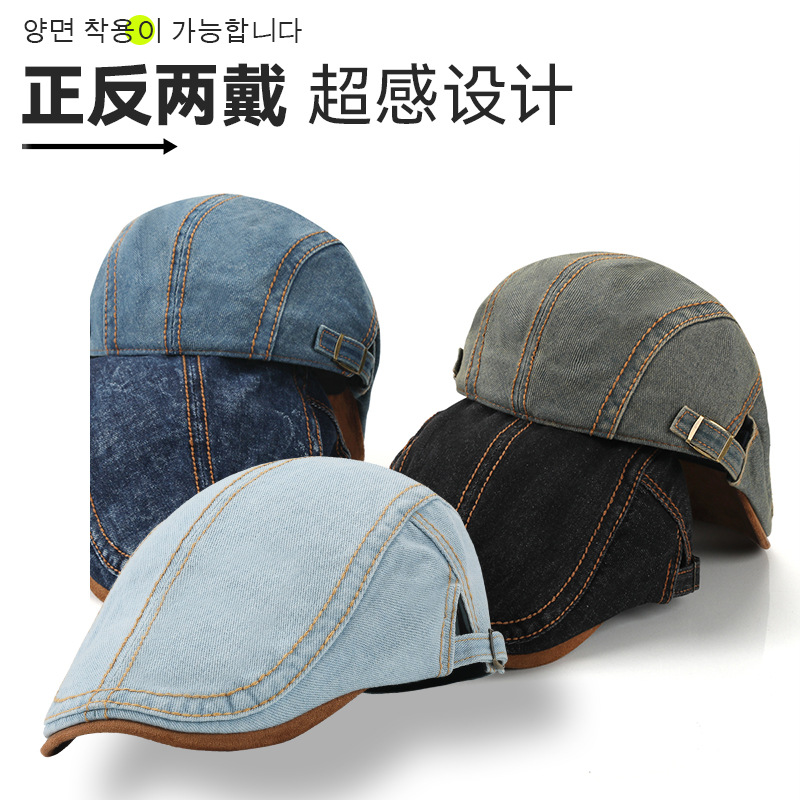 Hombres y mujeres de moda vaquero lavar boina vintage gorra de pato Amazon gorra de peluche transfronteriza gorra de color contrastante image 5