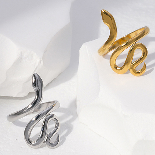 Cross-border European and American stainless steel rings for men and women, adjustable open finger rings, personalized snake-shaped niche titanium steel rings wholesale