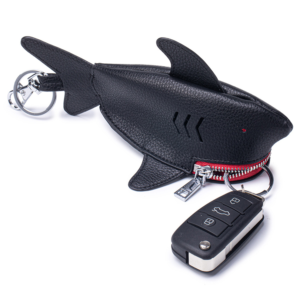 Little Shark Creative Key Bag Genuine Leather Portable Universal Car and Home Key Protector Personalized Bag Pendant Storage Bag