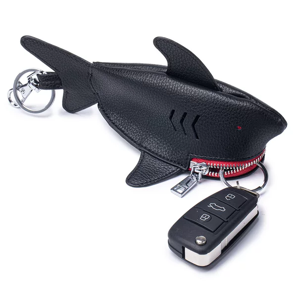 Little Shark Creative Key Bag Genuine Leather Portable Universal Car and Home Key Protector Personalized Bag Pendant Storage Bag
