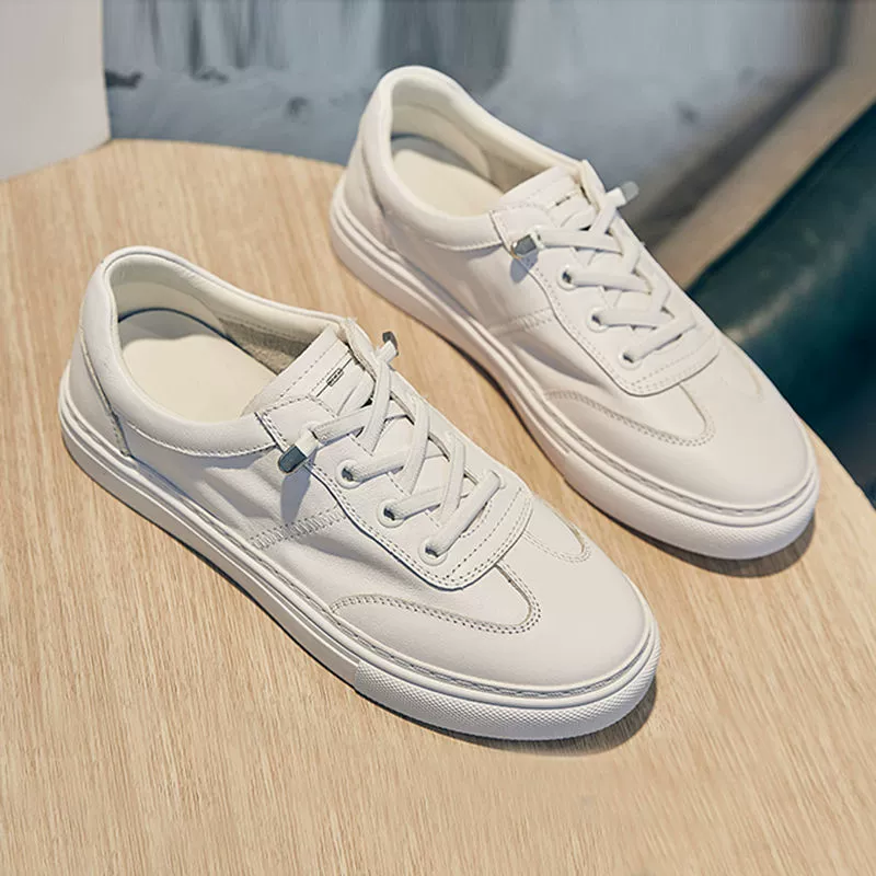Белые женские туфли из натуральной кожи, новинка 2025 года, женская обувь для спорта и отдыха, универсальные туфли на плоской подошве в корейском стиле, мягкие студенческие кроссовки на мягкой подошве
