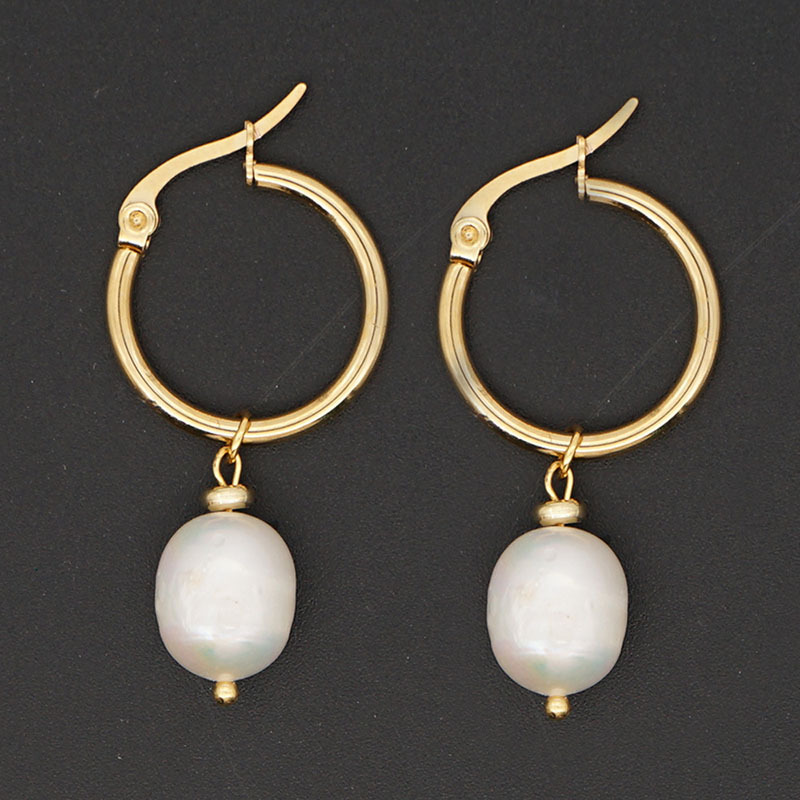 Retro Geometric Stainless Steel Pearl Drop Earrings 1 Pair