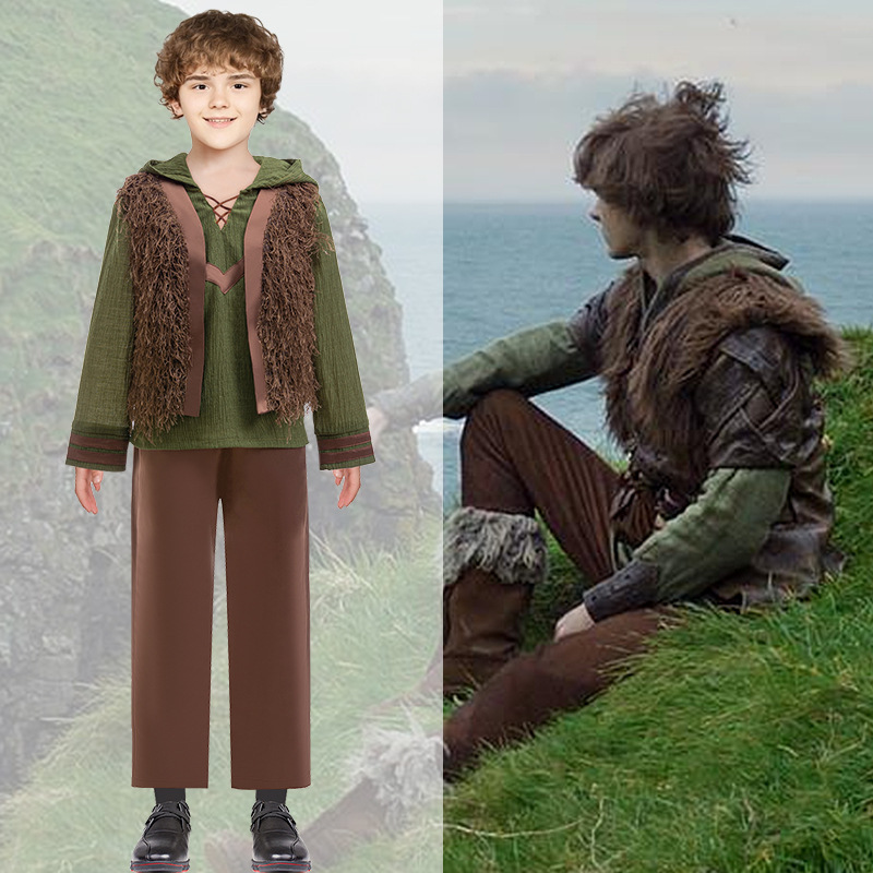 2025 Foreign Trade How to Train Your Dragon Style Cosplay Costume for Boys, Three-Piece Performance Outfit with Long Sleeves, Long Pants, and Vest