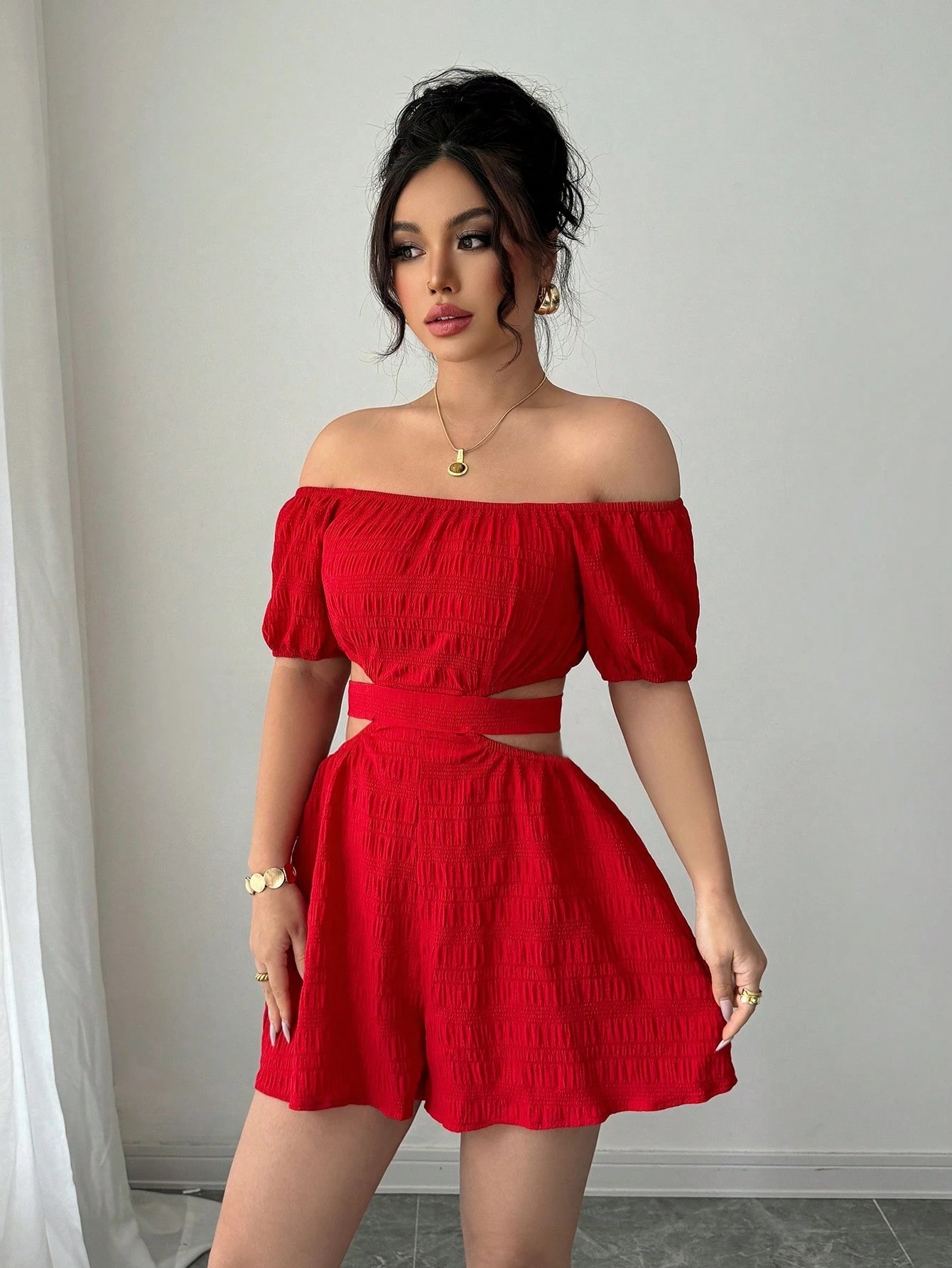2025 estilo caliente europeo y americano comercio exterior transfronterizo ropa de mujer nueva moda sexy arco hueco un hombro mono de color sólido image 6