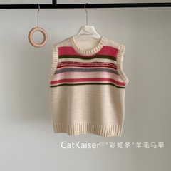 CatKaiser®彩虹条羊毛马甲新款时尚百搭修身显瘦坎肩保暖上衣女