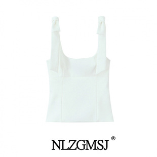 2025 spring new women's European and American style fashion simple bow decoration stretch top 2912777