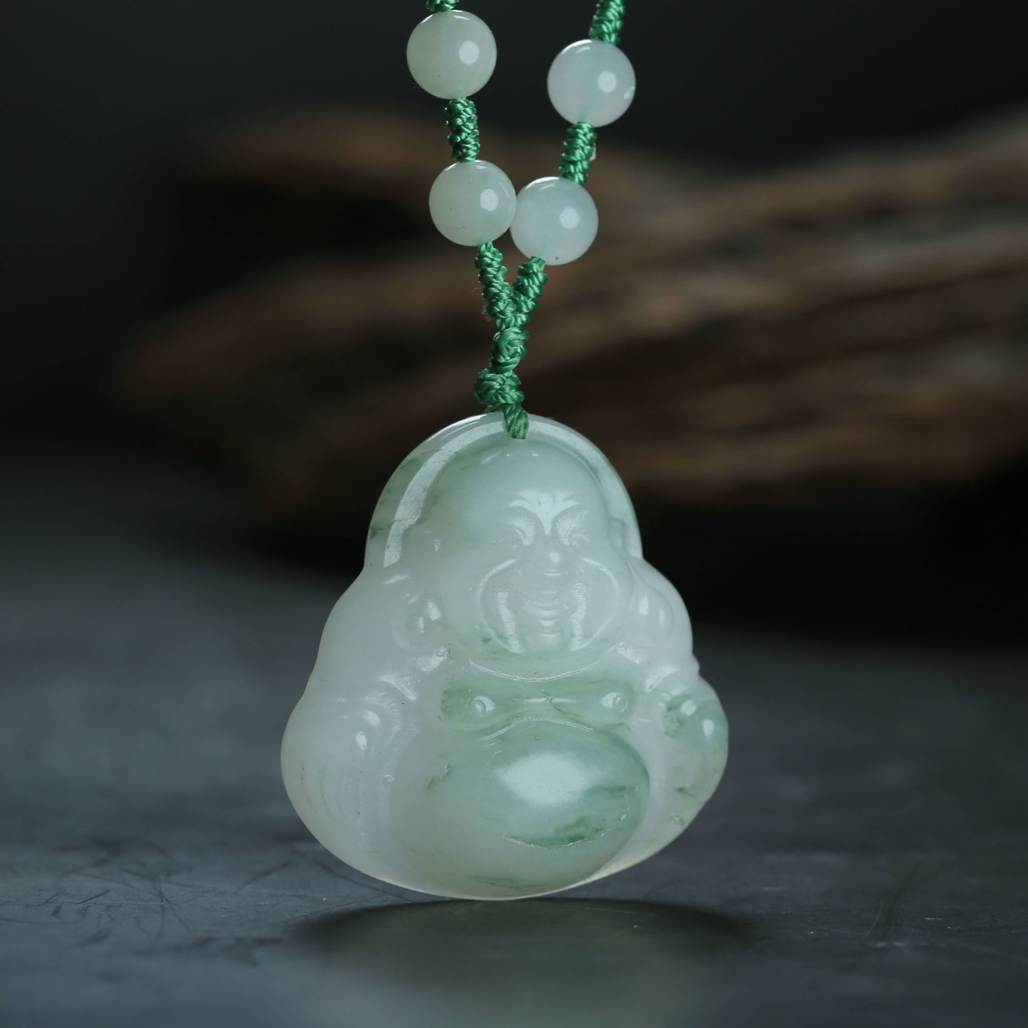 智贝主图_0一元拍卖天然飘花天山翠翠玉金丝玉笑佛弥勒佛双面