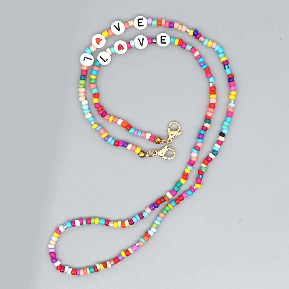 22 Years CrossBorder New Arrival Bohemian Beaded Color Glass Beads with Love Letter Glasses Slingpicture4