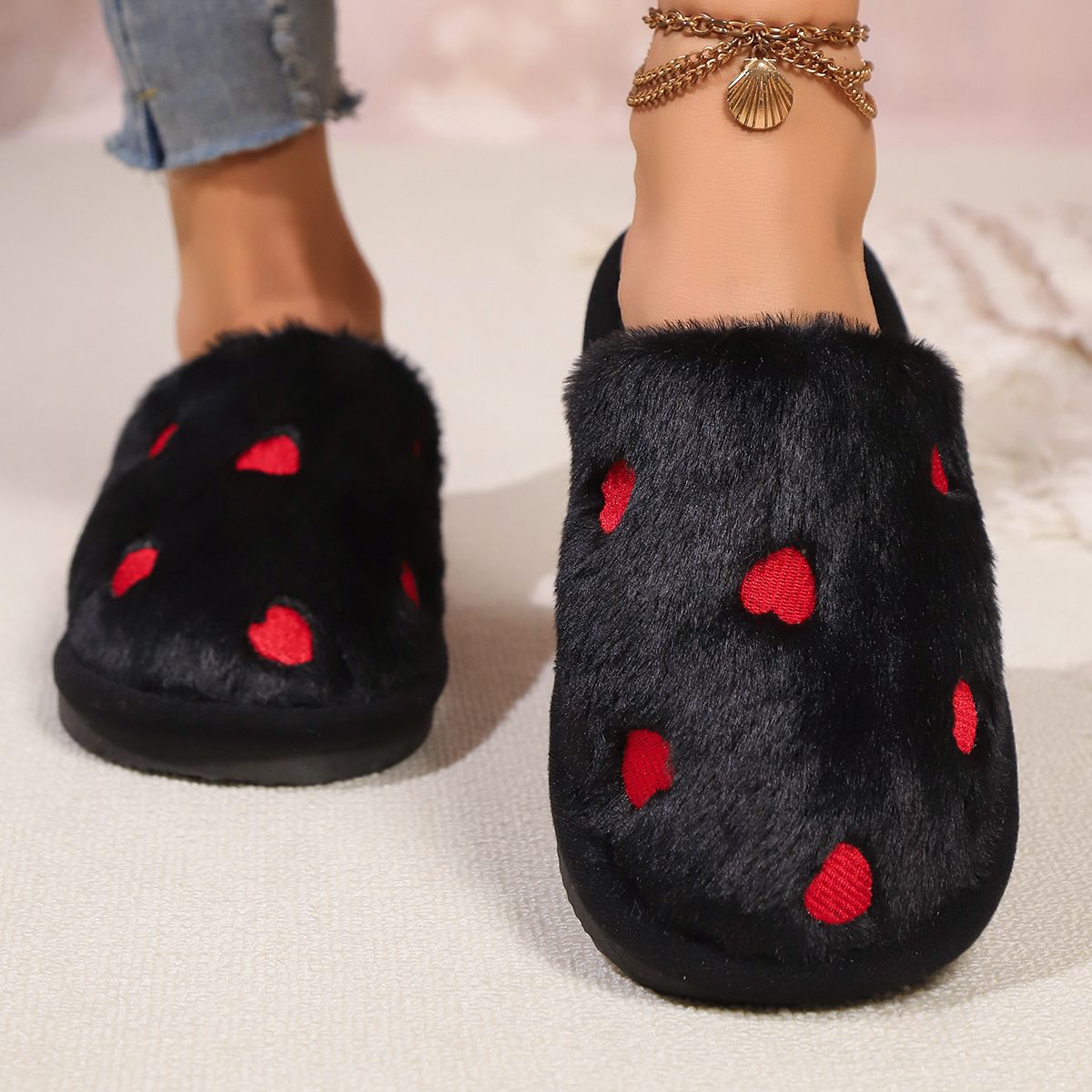 Amor transfronterizo damas otoño y invierno interior y exterior soleas gruesas cálidas de peluche lunar zapatillas de algodón de espuma